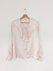 Vintage Satin Feel Pale Pink Blouse. Size 14